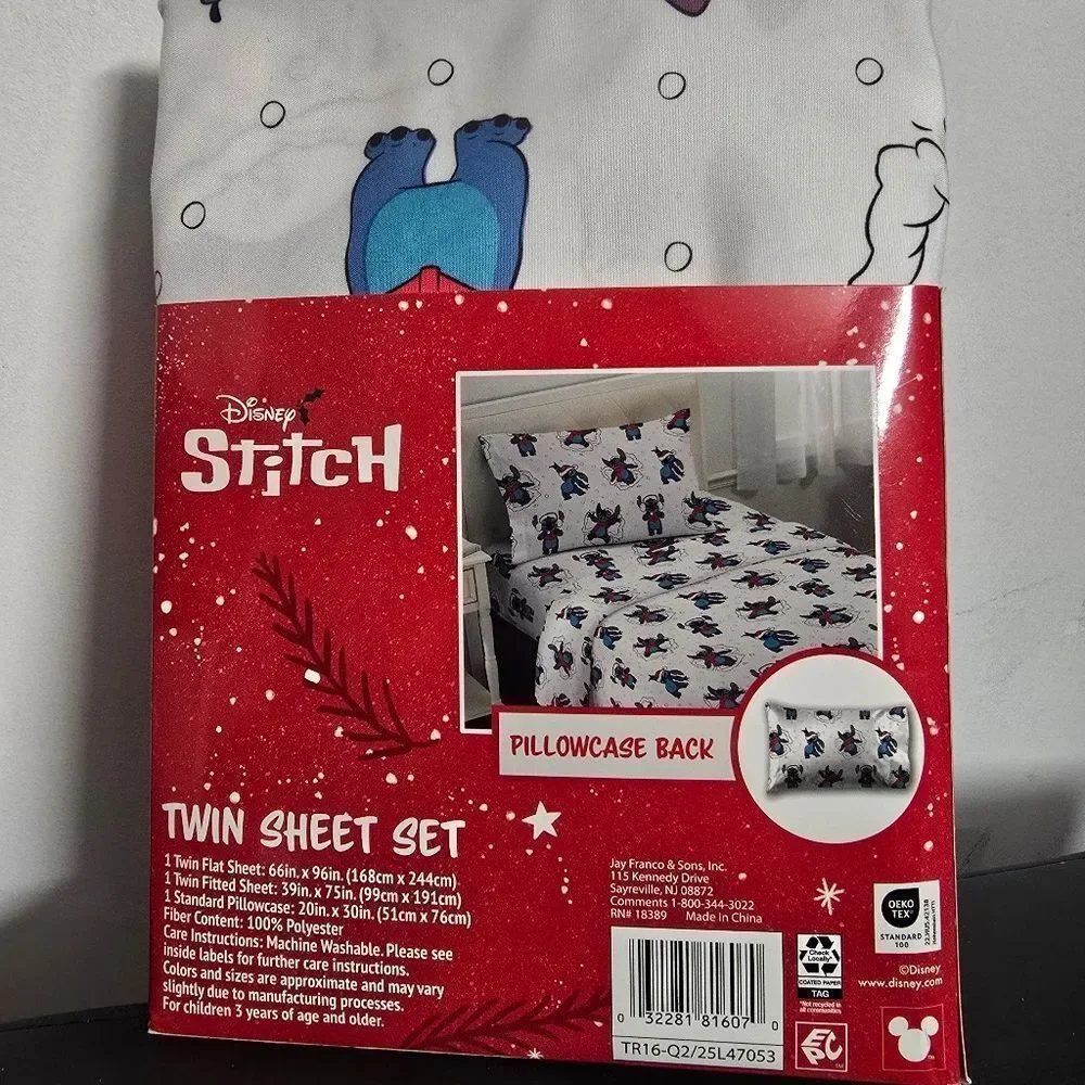 Disney Lilo & Stitch Twin Sheet Set Holiday 3 Piece Set Christmas Sheets New